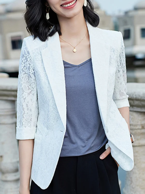 Lace small suit Elegant one button business suit blazer Flusfy