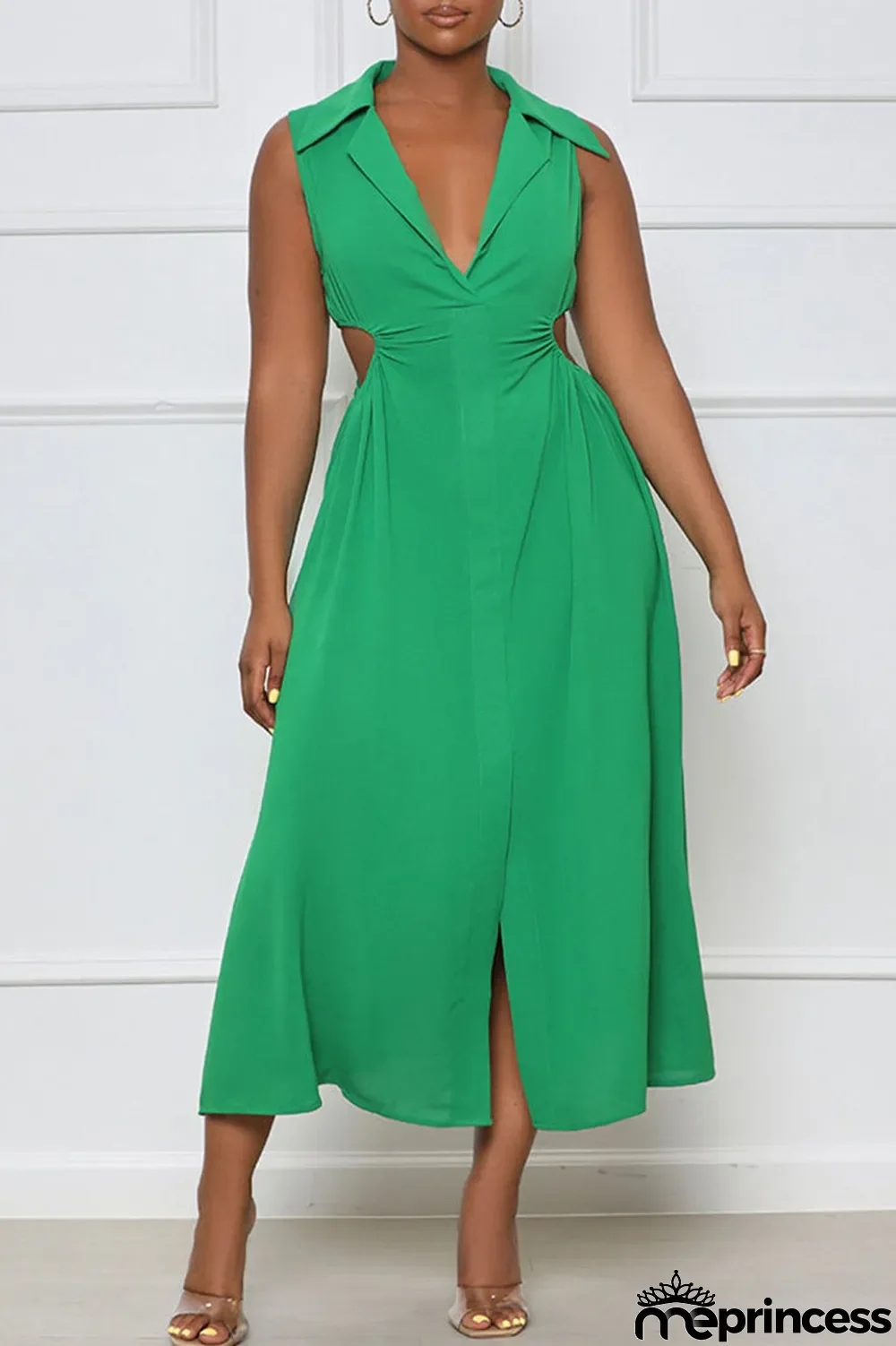 Blue Sexy Solid Hollowed Out Patchwork V Neck A Line Dresses