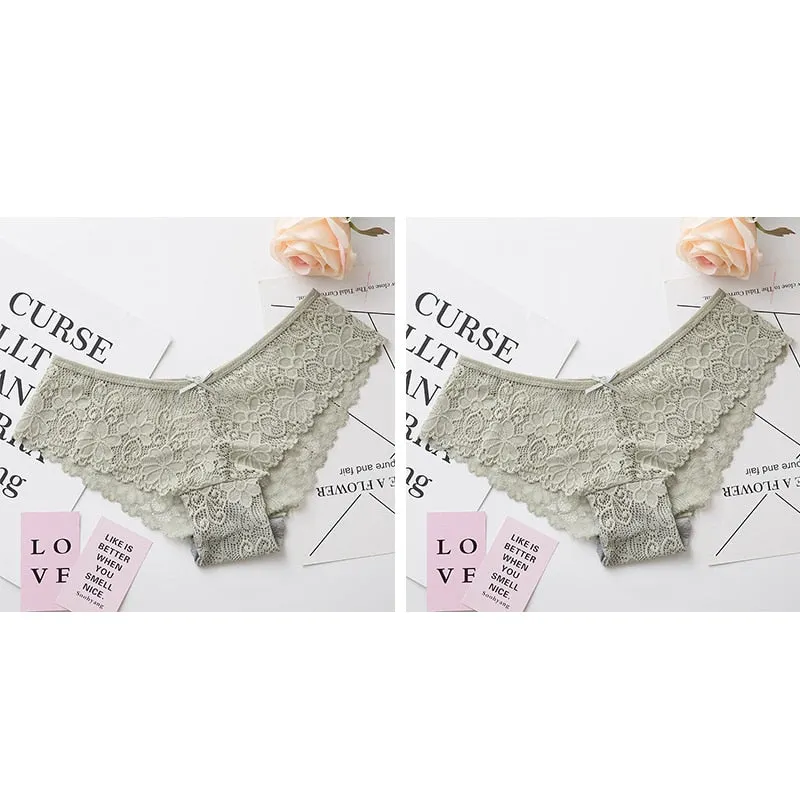 Women Sexy Lace Lingerie Low-waist Panties Embroidery Tempting Briefs Transparent Hollow out Underwear Female Underpants