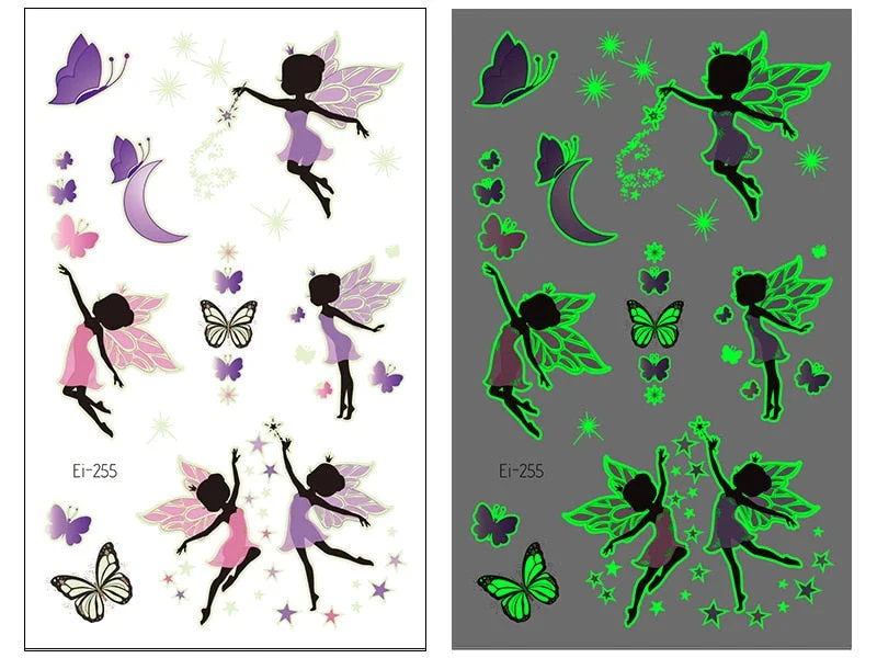 Night Luminous Tattoo Butterfly Starry Star Universe for Kids Fake Tattoo Glowing In Dark Waterproof Temporary Tattoo Stickers