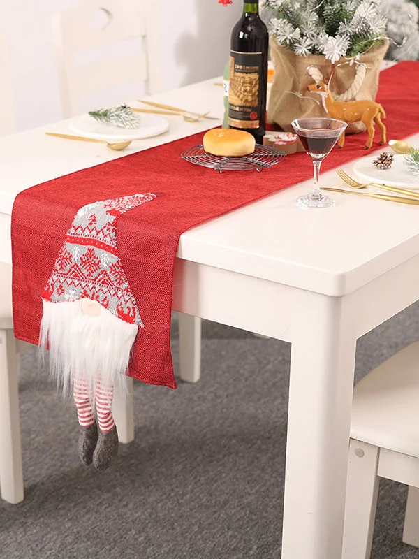 Christmas Rudolph Embroidered Solid Color Tablecloth