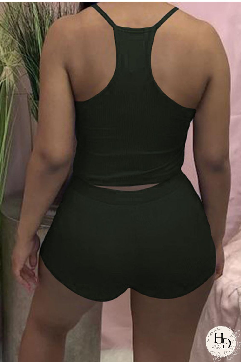 Black Casual Solid Patchwork Spaghetti Strap Sleeveless Two Pieces