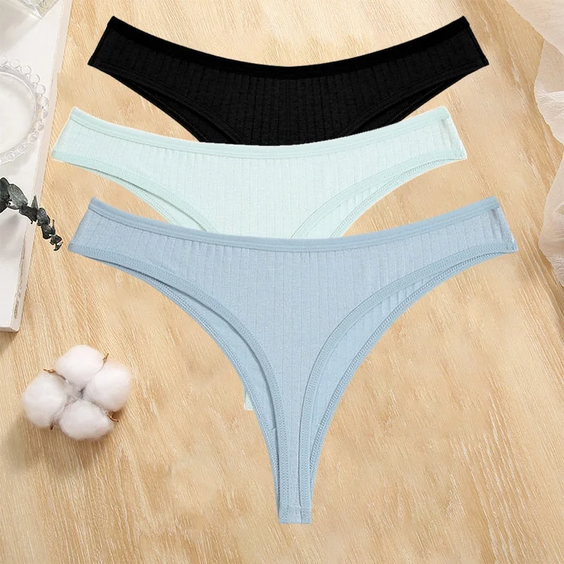 FINETOO 3PCS/Set Cotton G-string Women Lingerie Panties S-XL Thong Femmale Underwear Sexy Pantys Underpant Intimate Thong Girl
