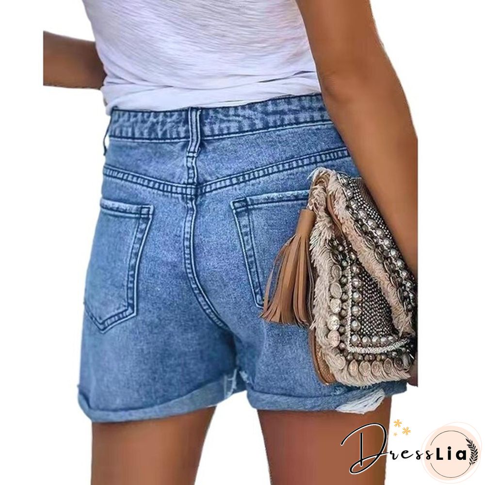 Women Summer Ripped Hole Denim Shorts Ripped Hole Casual Jeans Short Pants