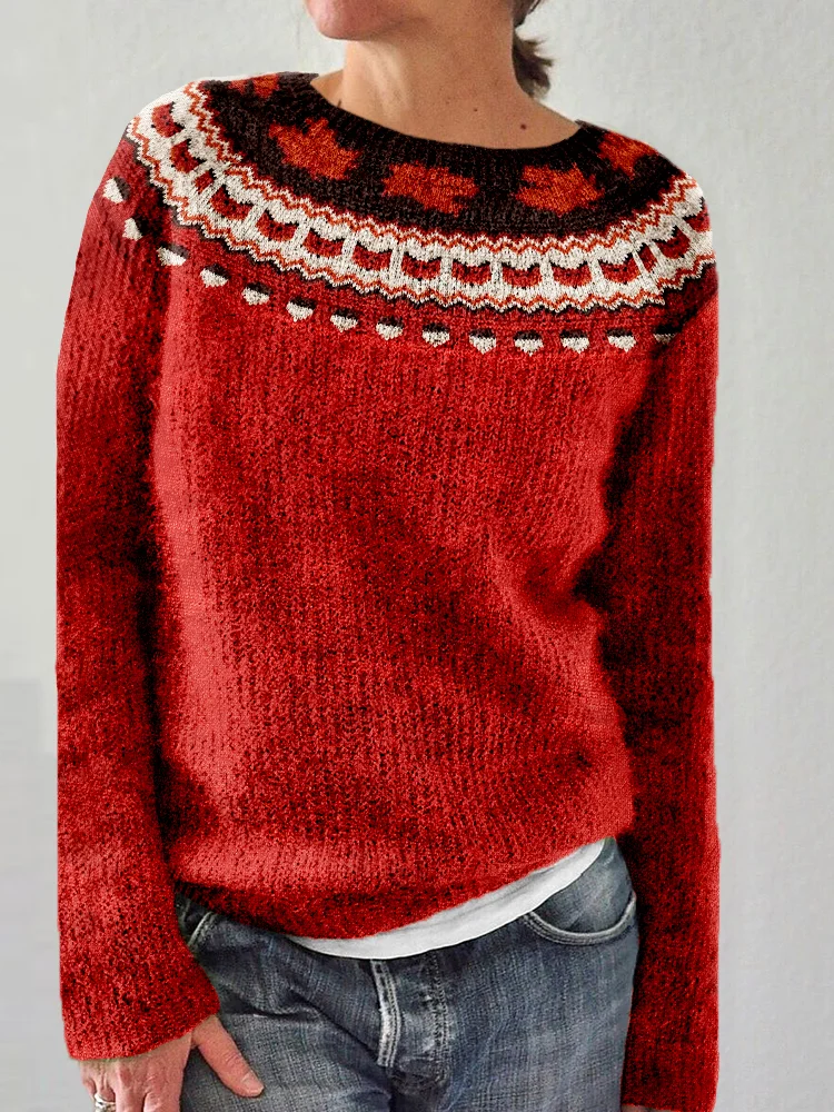 Comstylish Lovely Fox Face Knit Art Vintage Cozy Sweater
