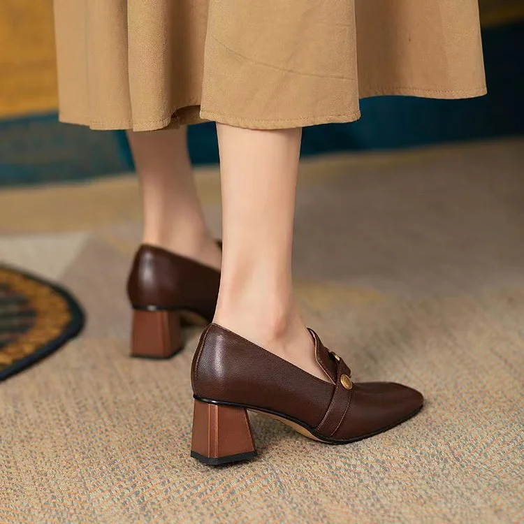 Yyvonne Retro Shoes Female British Style Retro Commut Brown Thick Heel High Heels Mary Jane Single Shoes