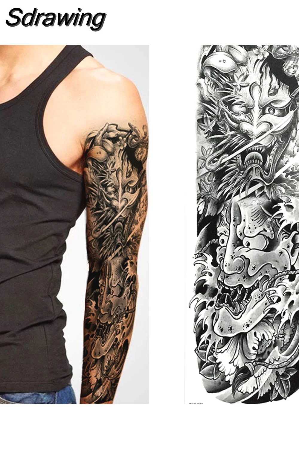 Sdrawing Full Arm Tattoo Lion Crown King Rose Waterproof Temporary Tatoo Sticker Wild Wolf Tiger Men Skull Totem Tattoo 430-1