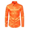 Men's Satin Nightclub Lined Long Sleeve Shirt Performance Shirt