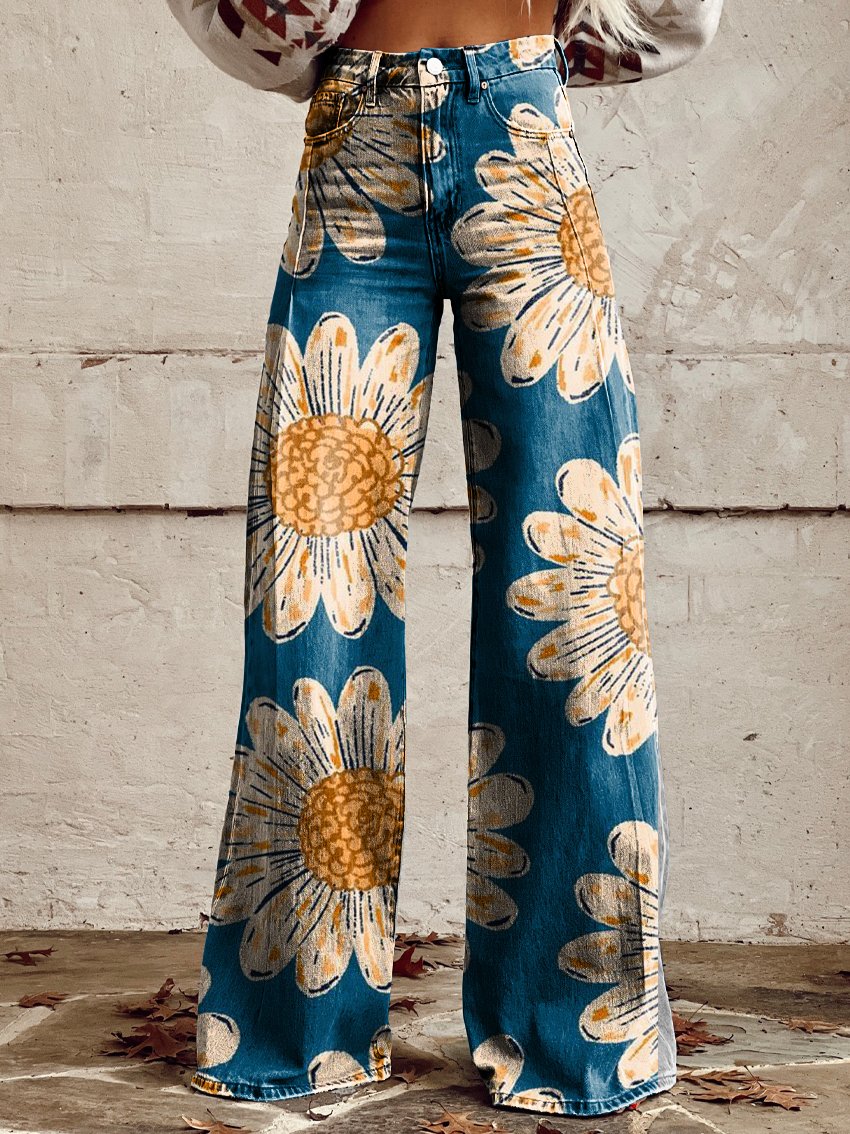 Flower Cowboy Women's Print Casual Wide Leg Pants