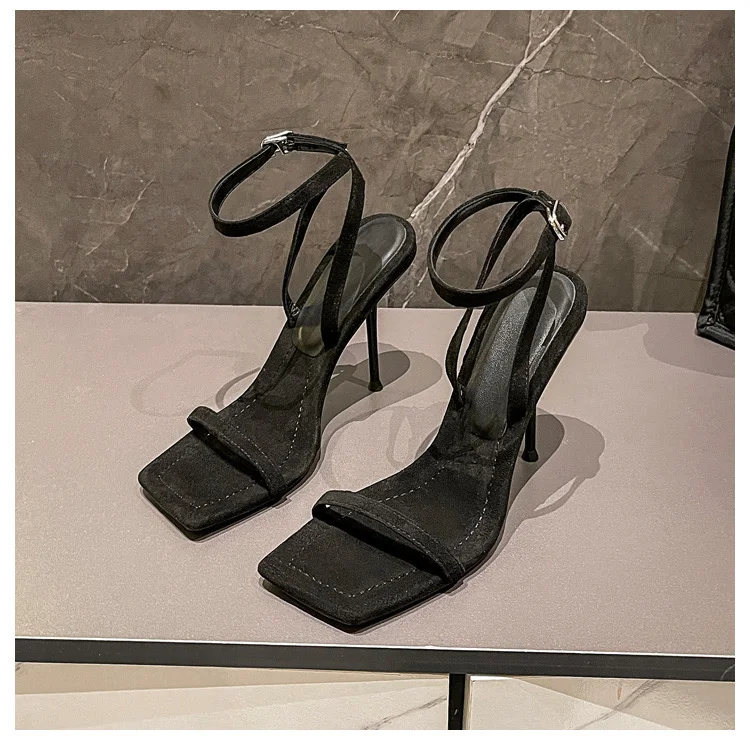 Breakj Breakj The Summer Of 2025, The New Square Head Niche With Sandals High Heels Women's Fine And Black Velvet Surface Toe