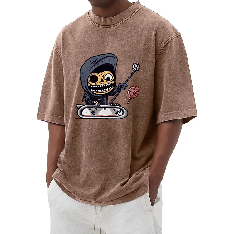 Fun and cute pattern washed T-shirt 013