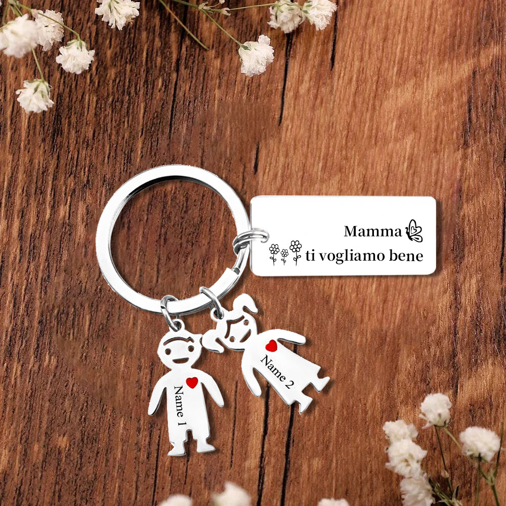 Mamma ti voglio bene-Portachiavi ciondolo bambino 2 nomi personalizzati regalo per festa della mamma | Jessemade