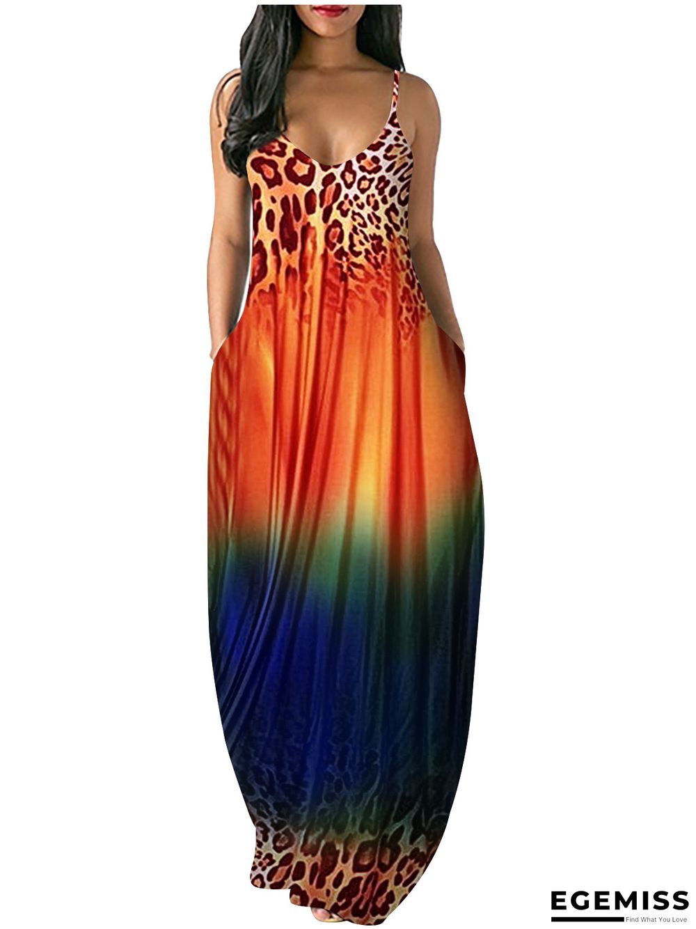 Casual Printed Dress Gradient Suspender Skirt Loose Skirt | EGEMISS