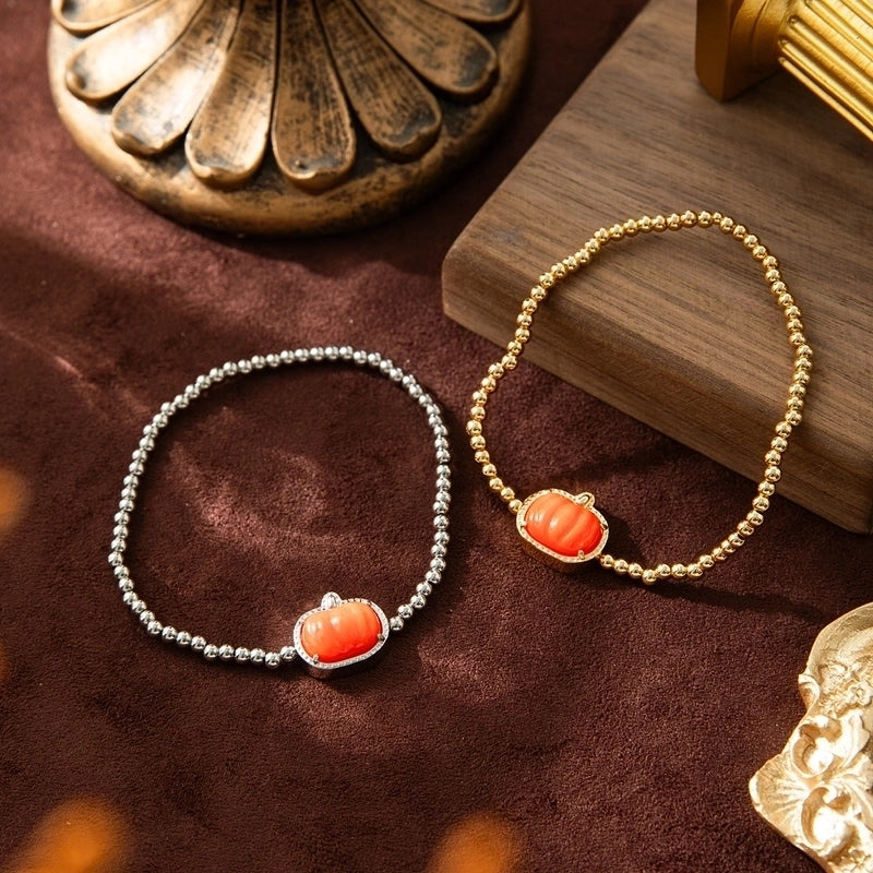 Copper Gold Plated Inlay Pumpkin Skull Resin Jewelry Set