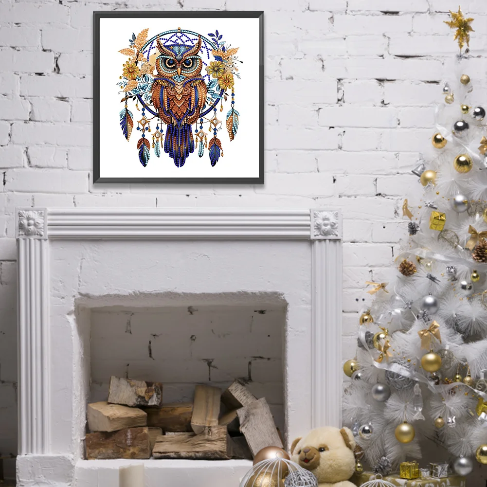 Diamond Painting - Partial Special Shaped Drill - Owl Dreamcatcher(Canvas|30*30cm)