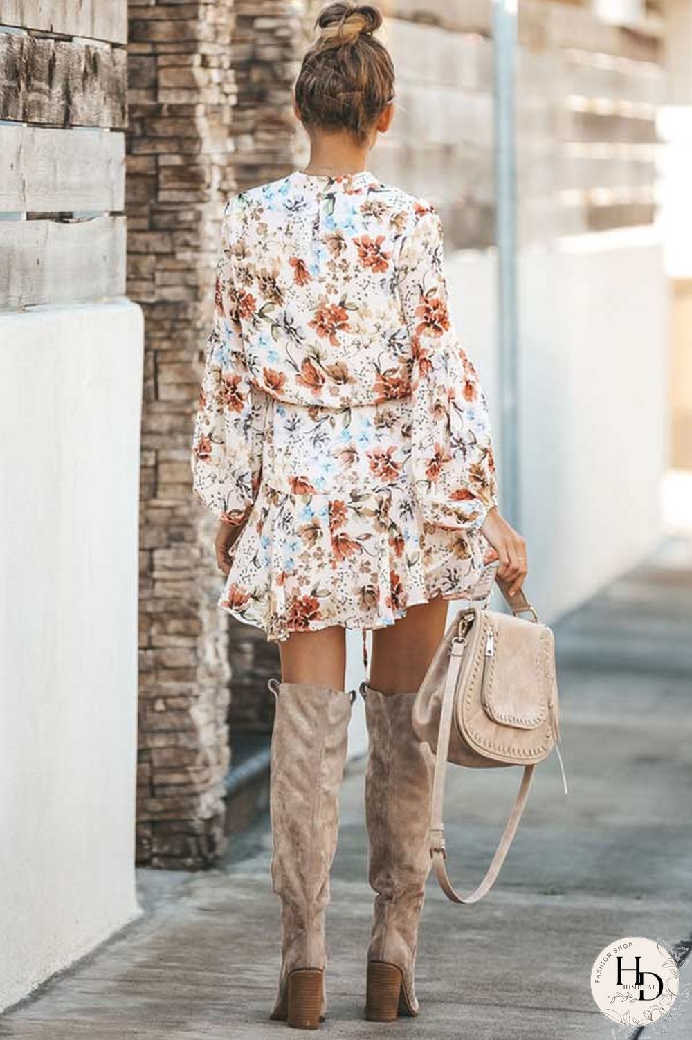 Fashion Floral Print Shirt Dress