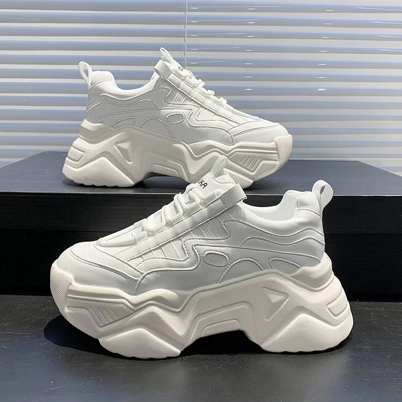 New Black Dad Chunky Sneakers Casual Vulcanized Shoes Woman High Platform Sneakers Lace Up White Sneakers Women 2022