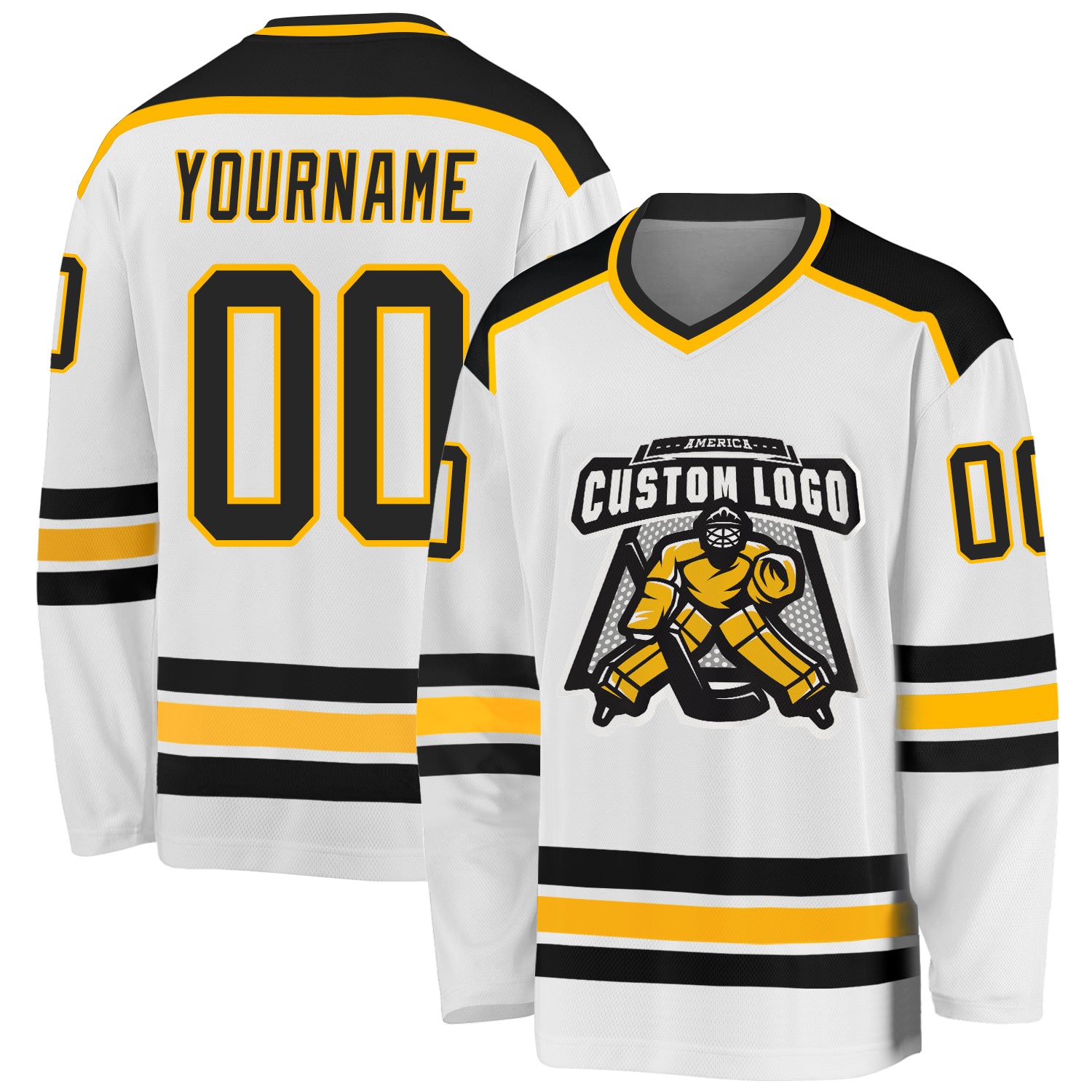 Custom White Black-Gold Hockey Jersey | captainssportss.com