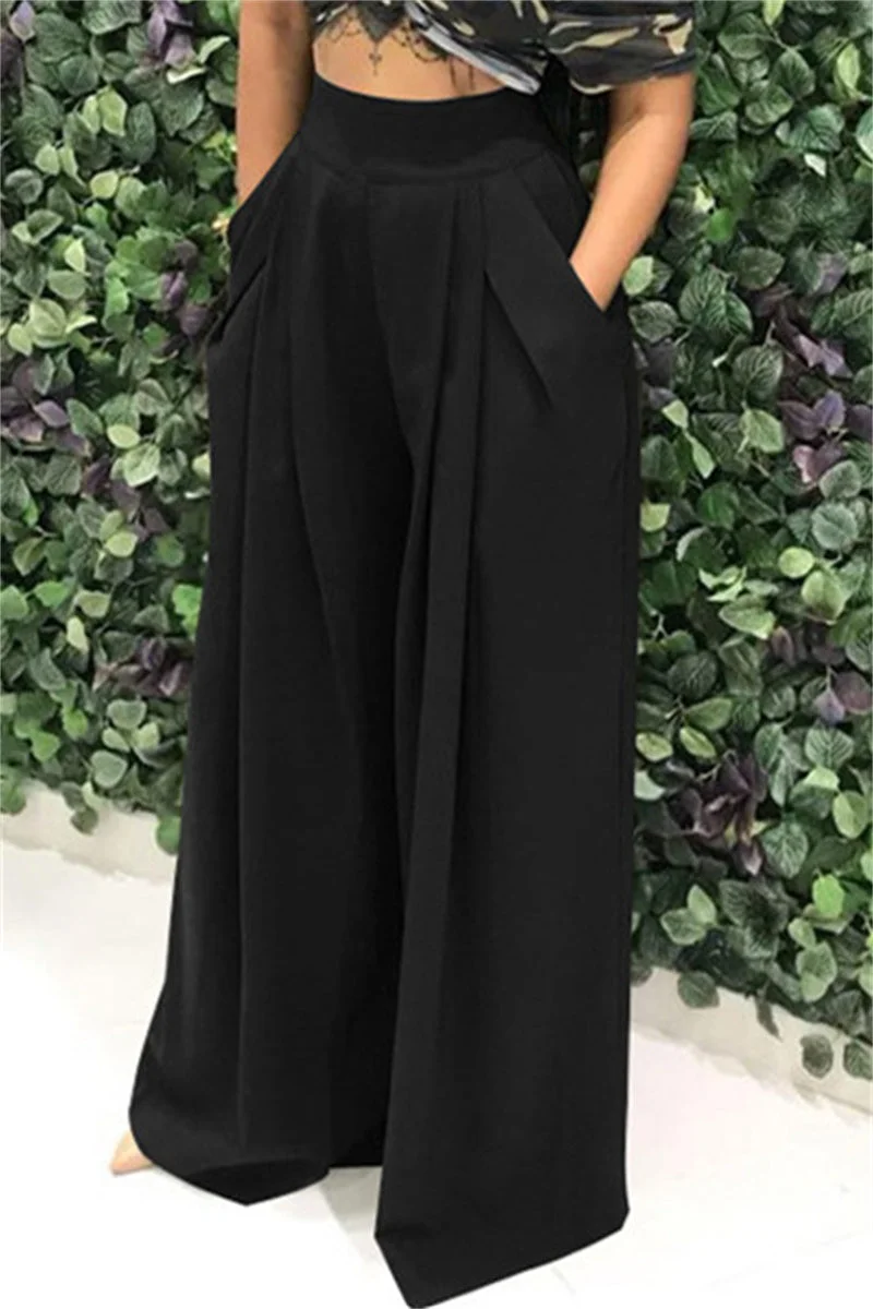 Casual Plaid Print Patchwork Straight High Waist Wide Leg Full Print Bottoms