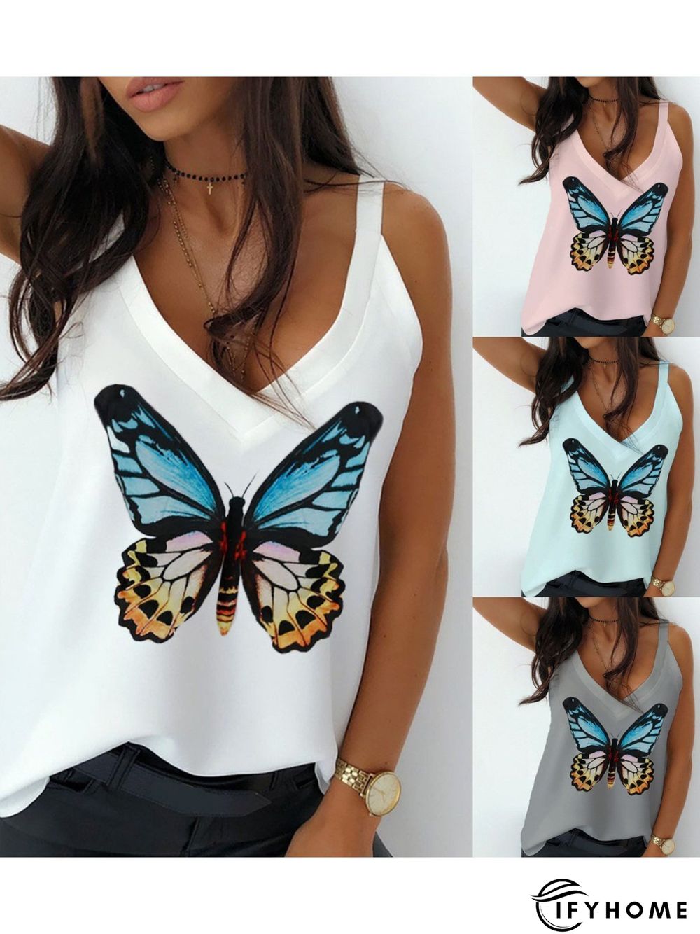 Casual Plus Size V Neck Printed Tank Tops | IFYHOME