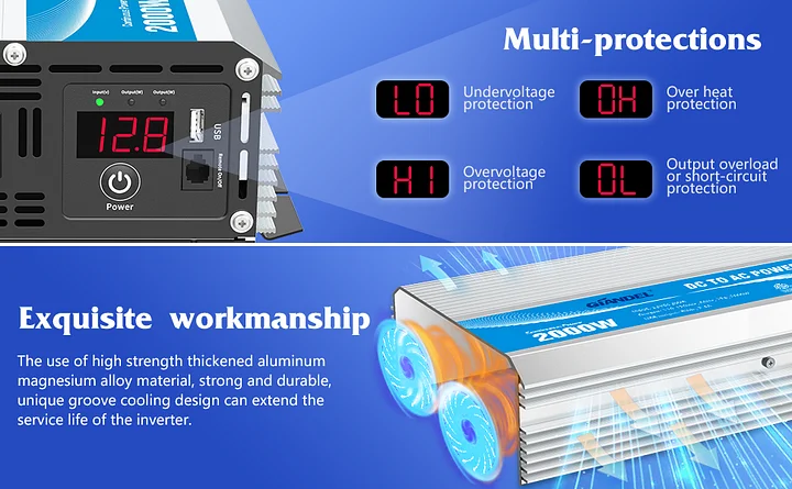 2000W Power Inverter Modified Wave 12 Volt DC to 110V 120V AC 2000W Power Inverter Modified Wave 12 Volt DC to 110V 120V AC