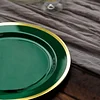 10 Pack | Regal 10" Hunter Emerald Green and Gold Plastic Dinner Plates - Round