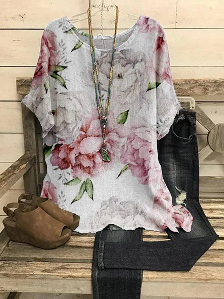 Women Watercolor Flowers Casual Top