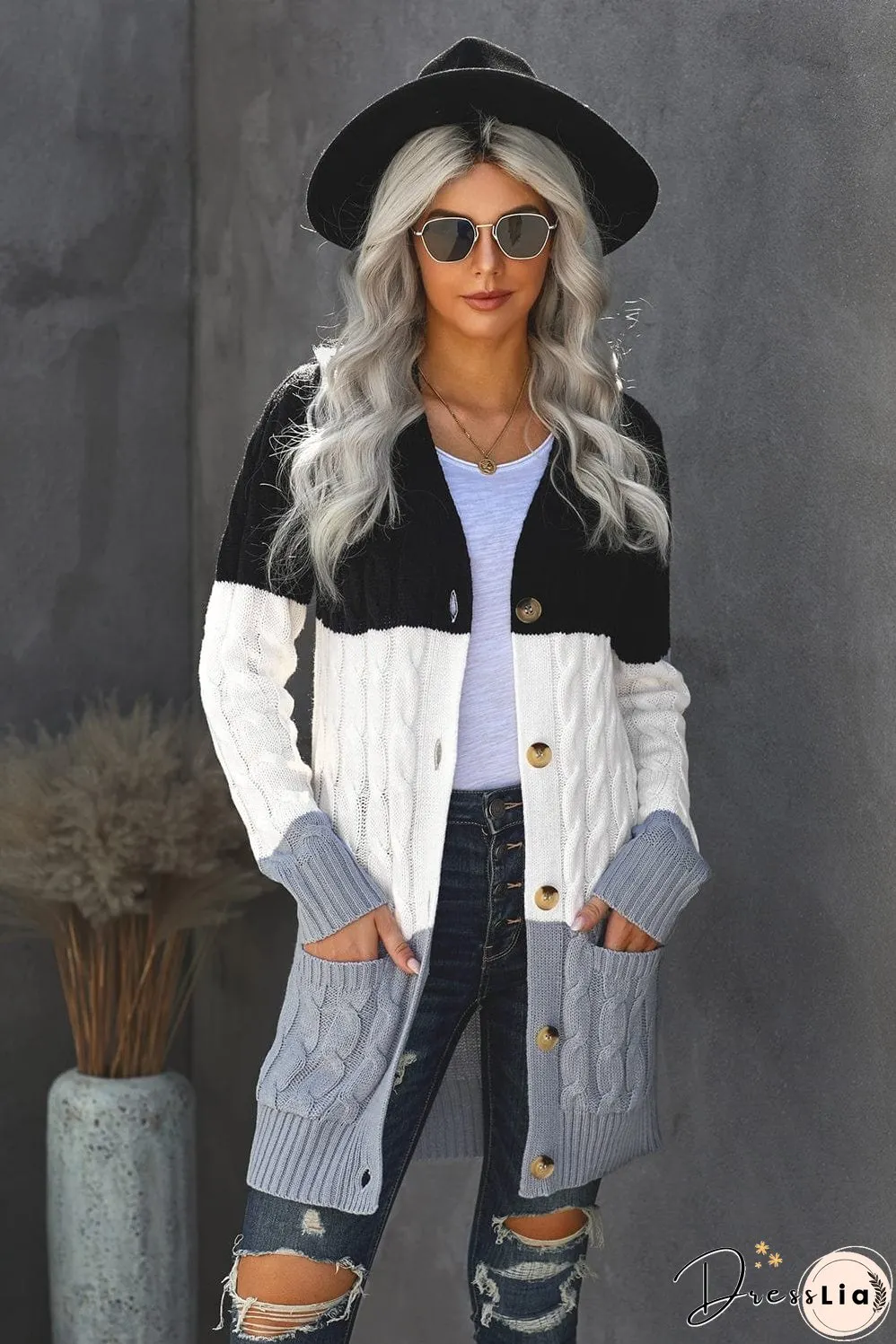 Cozy Cable Knit Button-Front Long Sleeve Cardigan