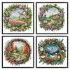 4pcs Four Seasons Scenery In Garland-14CT Stamped Cross Stitch Egyptian Cotton 40*40cm/15.75*15.75in tapestrymarket