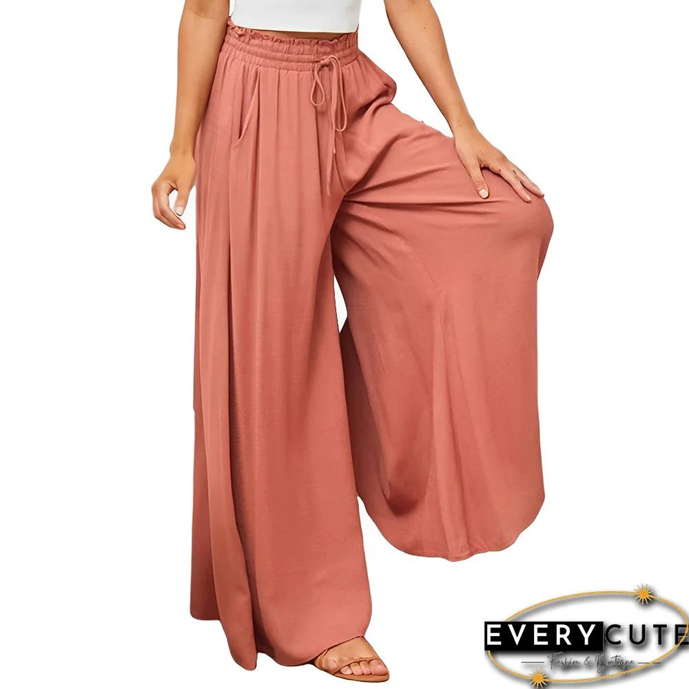 Orange High Waist Elastic Waistband Long Culottes