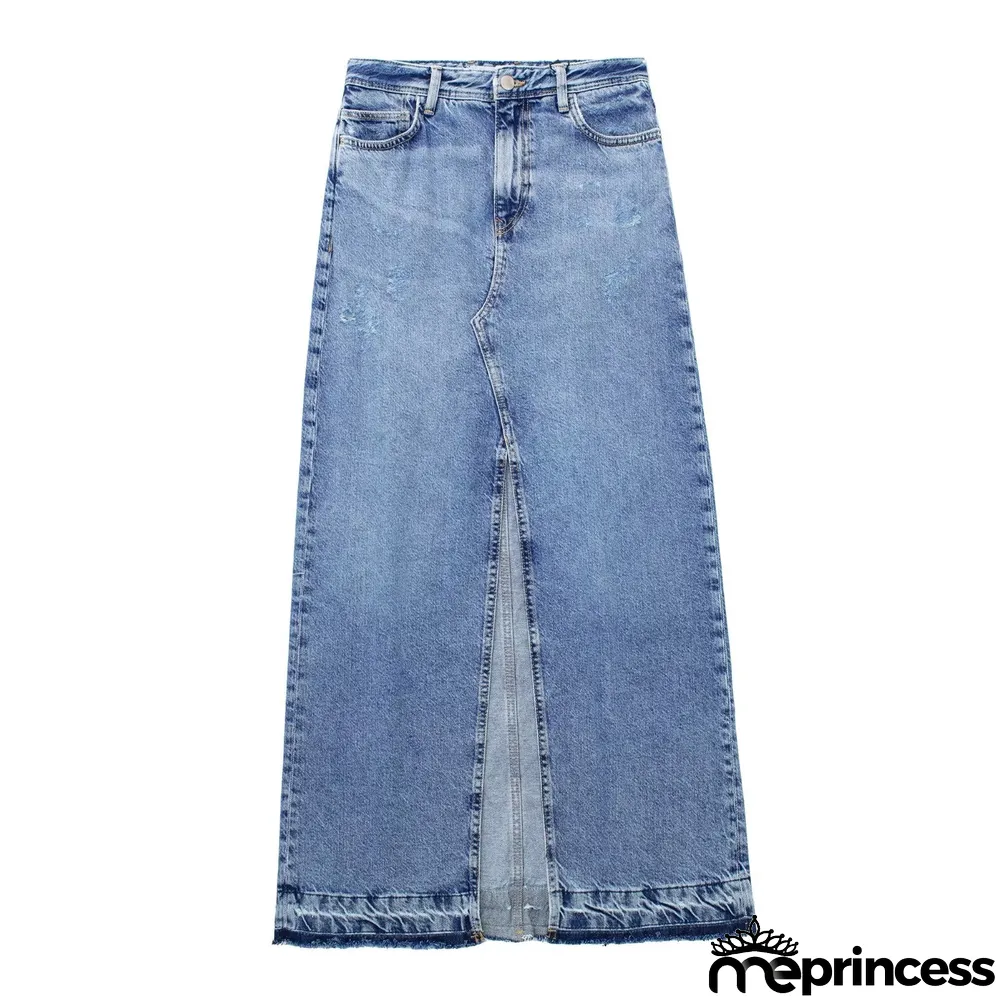 Women's Spring Fashion Chic Denim Midi Front Slit Skirt