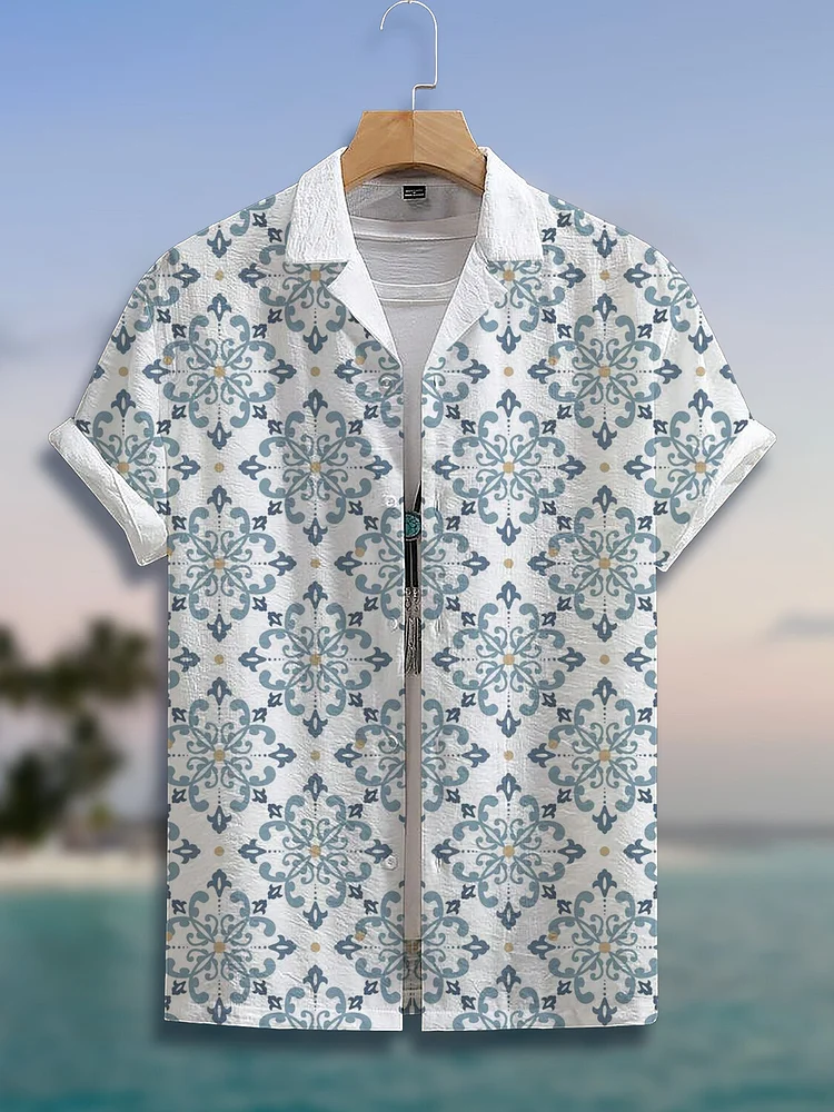 Men's Floral Pattern Art Print Short Sleeve Shirt