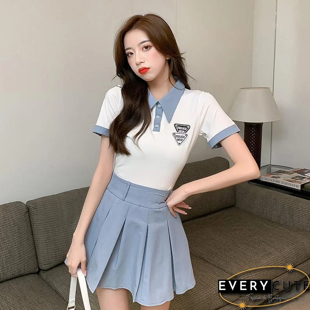 Casual POLO Tee+Pleated Skirt P10569