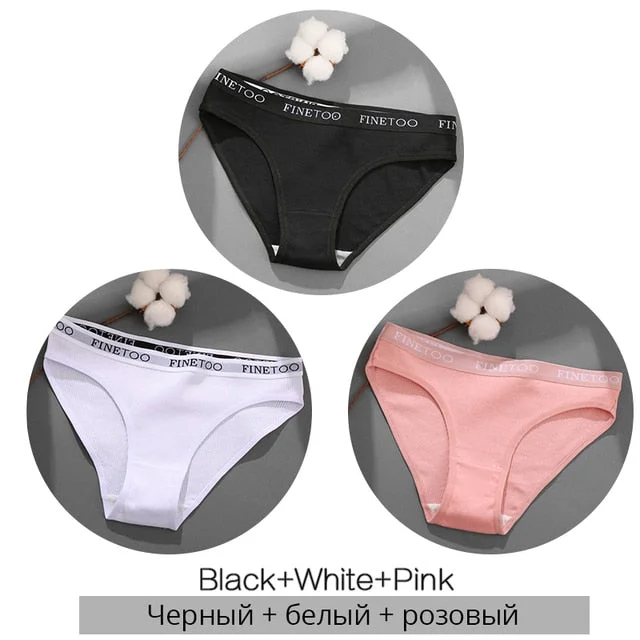 FINETOO Women's Cotton Briefs Women's Panties Sexy Female Underpants Solid Color Panty Intimates Women Underwear M-2XL 3PCS/Set