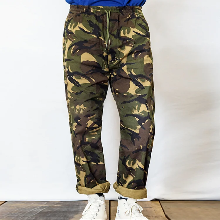 Retro Elastic Drawstring Waist Thin Loose Slightly Tapered Cargo Pants