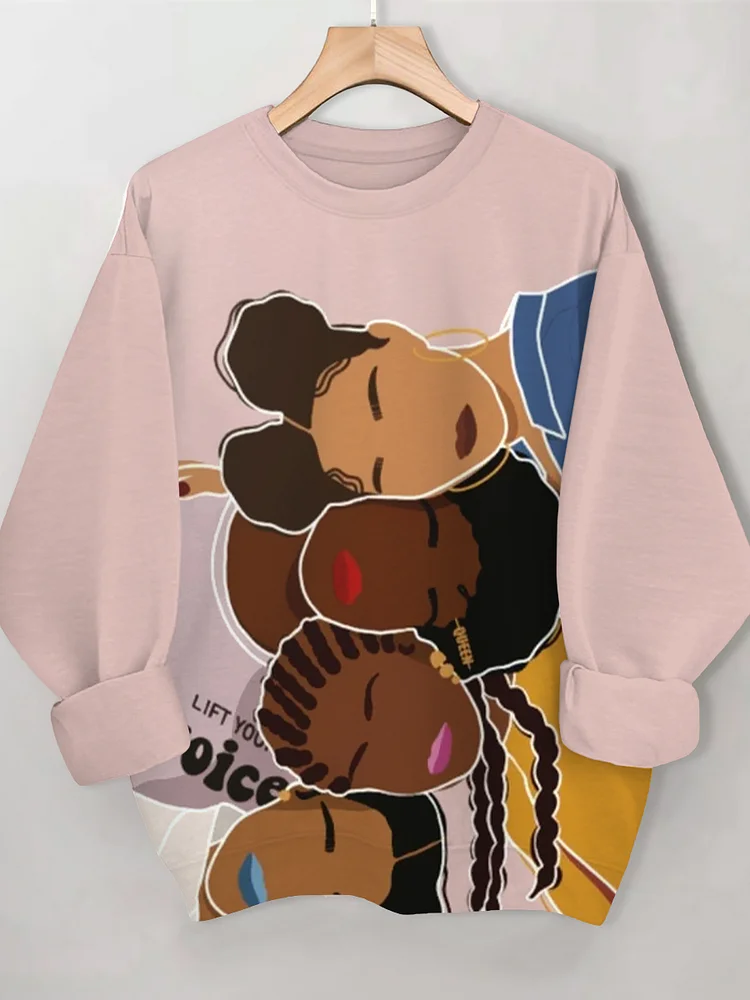 Women's Brown Girls Print Casual Sweatshirt