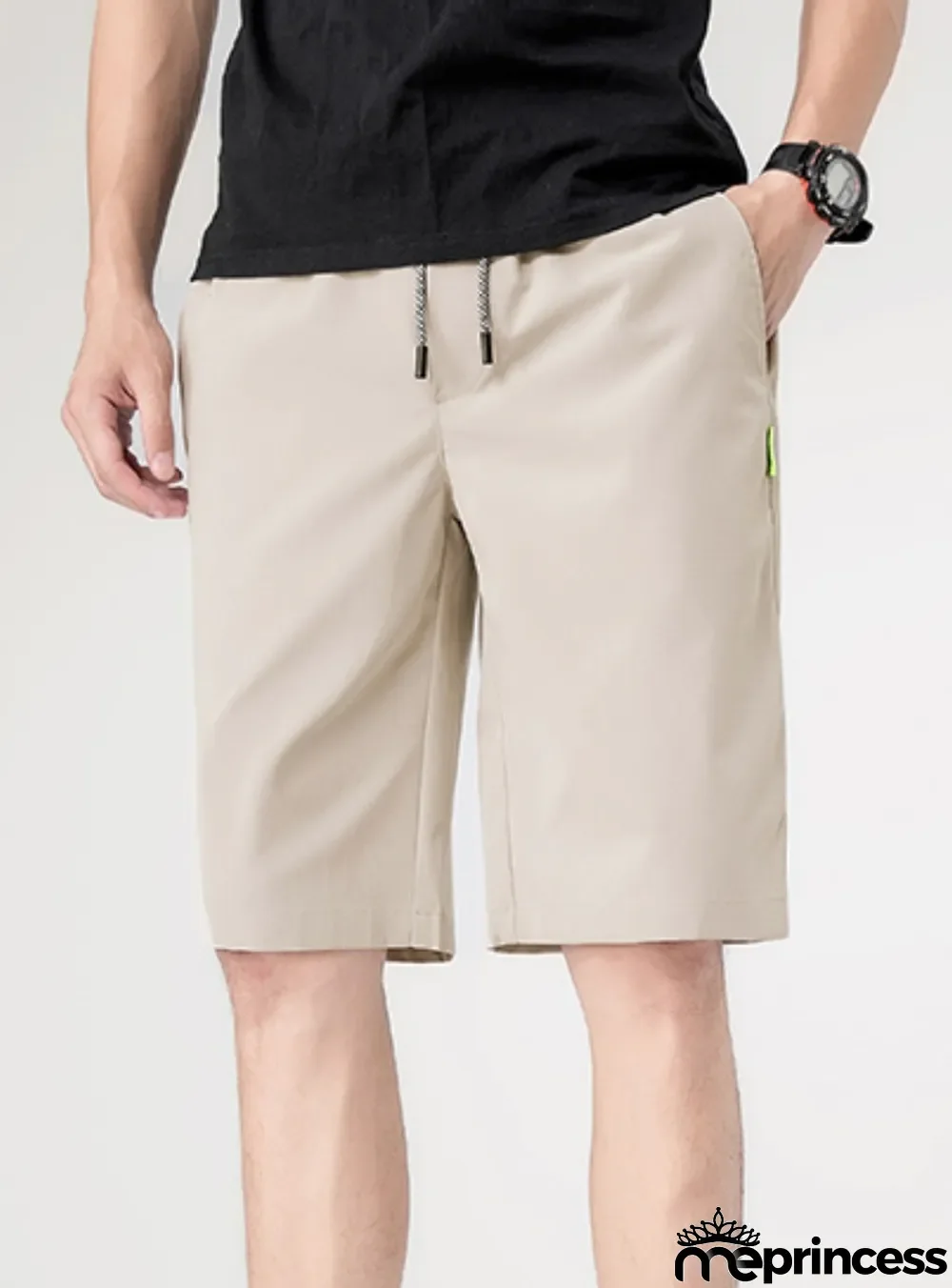 Summer Casual Man Drawstrings Khaki Shorts
