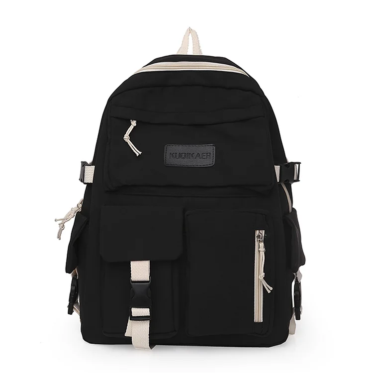 Large Capacity Backpack Simple Canvas Student School Book Rucksack (Black)
