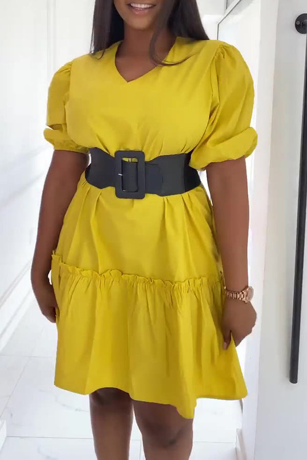 Solid Color Pullover round Neck Denim Dress Loose Casual Dress