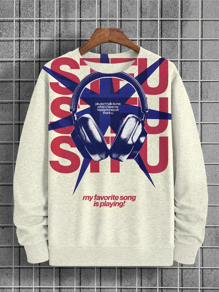 Men's My Favorite Song Is Playing Headphones Print Casual Sweatshirt