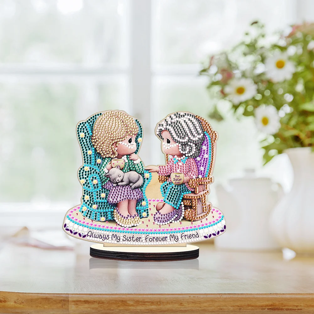 DIY Precious Moments Crystal Diamond Ornament Wooden Point Drilling Ornament Kids Gift(Single Side)