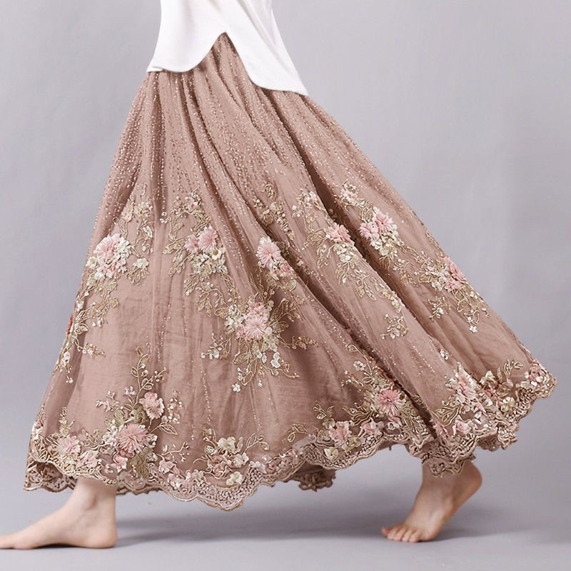 Women's Boho Retro Floral Art Long Skirt wearshes