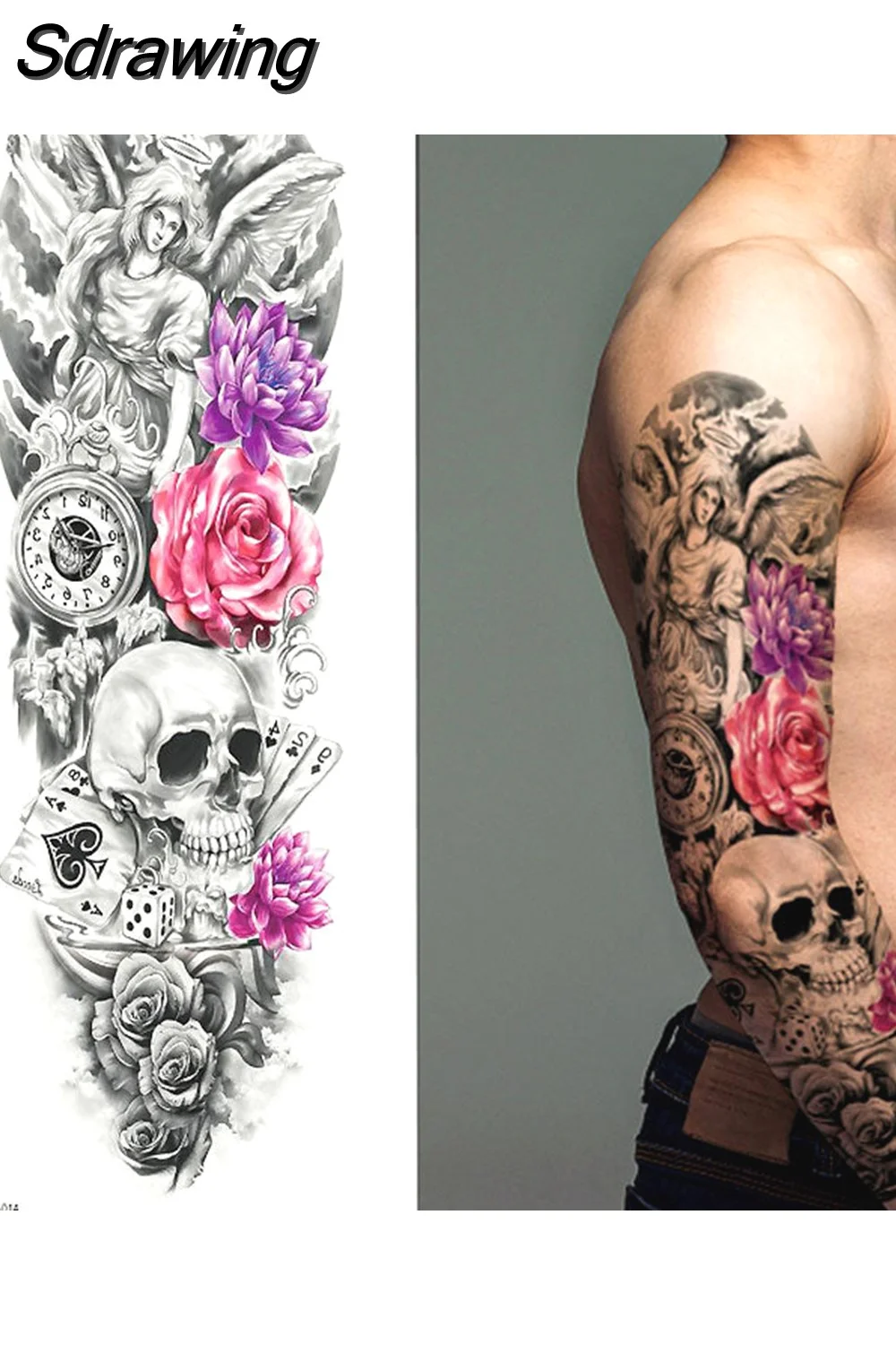 Sdrawing Sheets Full Arm Leg Extra Large Temporary Tattoos, Body Art For Men And Women - Wolf,Tiger,Bear,Warrior,Tribal Symbol 430-0