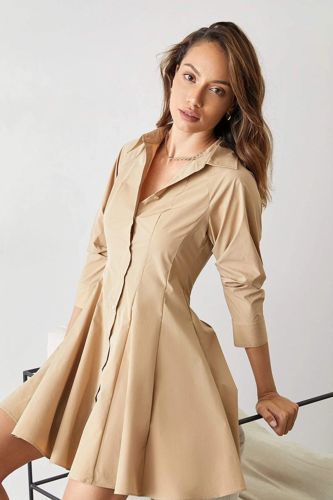 Serena Wheat Button Up Shirt Dress