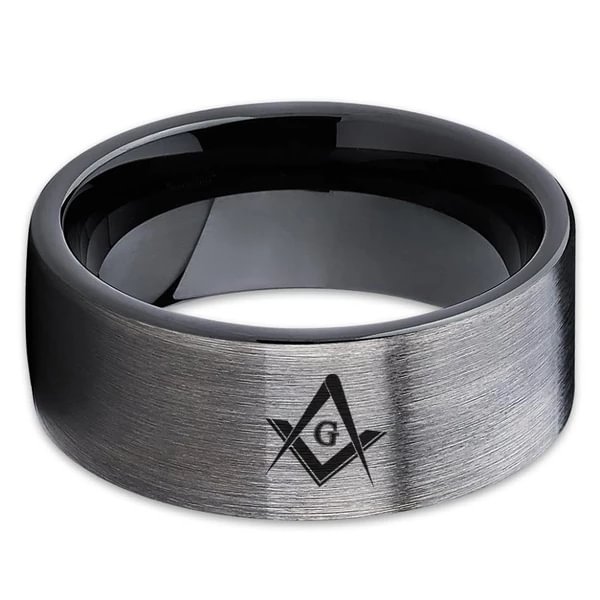 4mm 6mm 8mm 10mm 12mm 14mm Women's or Men's Tungsten Masonic Wedding Band - Gunmetal Brush Polish Tungsten Rings - Masonic Wedding Ring - Black With Mens And Womens Comfort fit