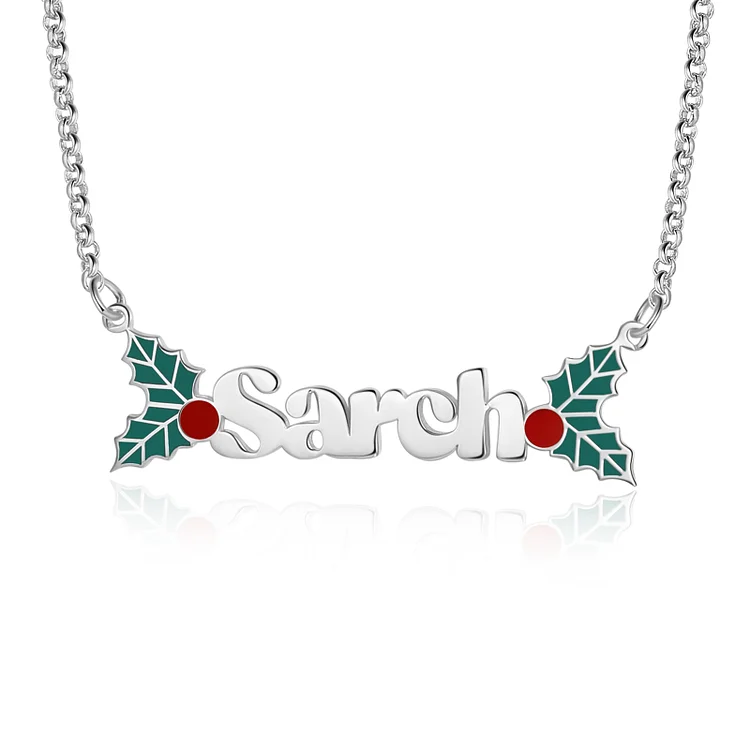 Personalized Christmas Holly Name Necklace Gifts for Her