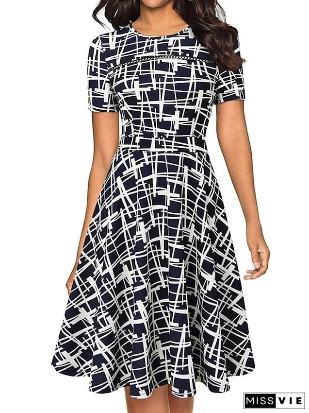 Work Dress Semi Formal Dress Fashion Midi Dress Print Crew Neck Short Sleeve Floral Slim Black White Red Spring Summer S M L XL for Women