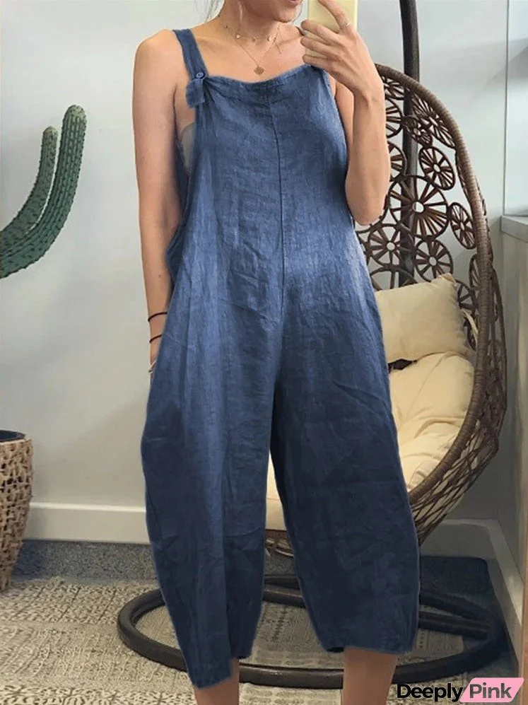 Women's Jumpsuits Loose Solid Cotton Linen Bib Jumpsuit