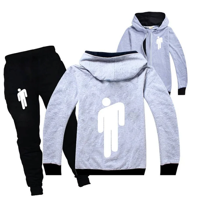 Mayoulove Billie Eilish Print Girls Boys Zip Up Hoodie Sweatpants Tracksuit Set-Mayoulove