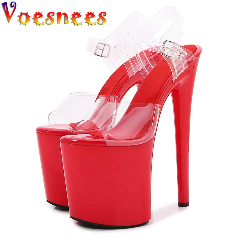 Qengg European And American Fashion New Extreme High 20CM Pole Dance Shoes Model Sexy Walk Show Transparent High-heeled Sandals Women